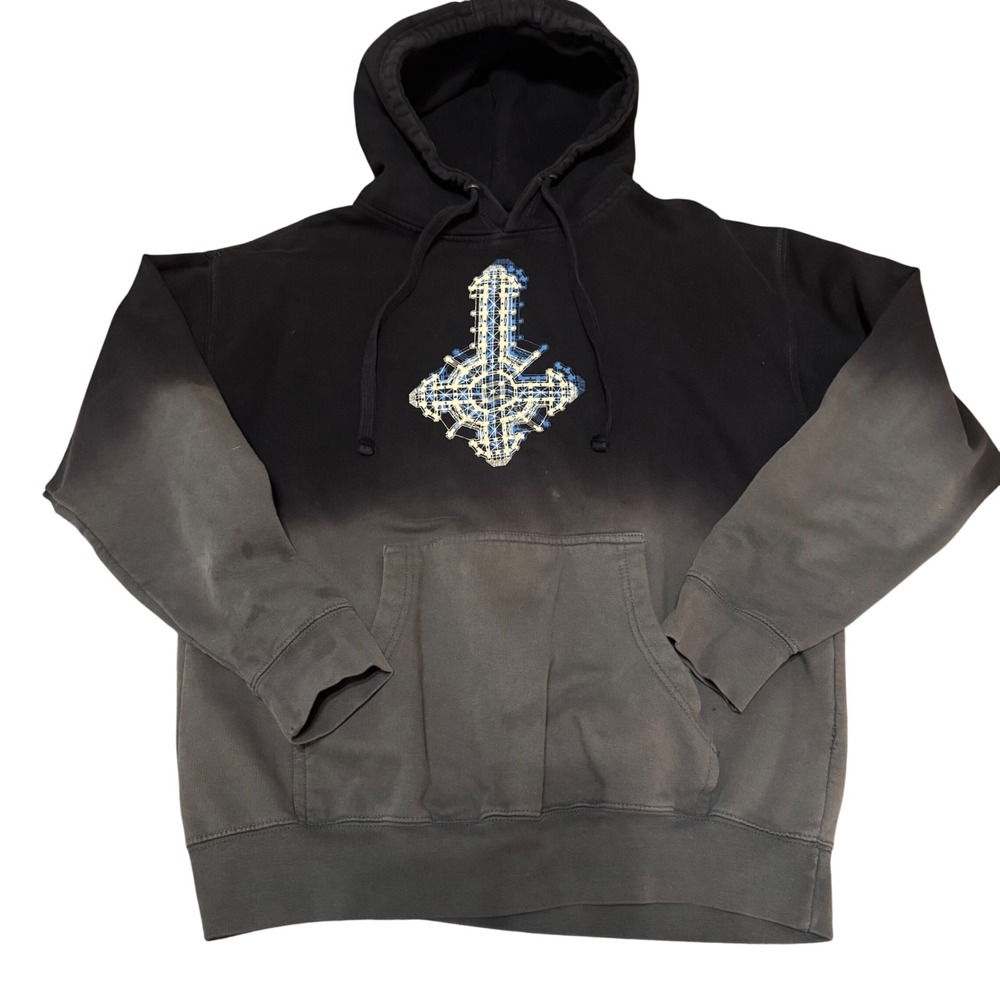 Ghost Band Hoodie‎ Papa Emeritus IV Grucifix Black Grey Dip Dye Mens Large